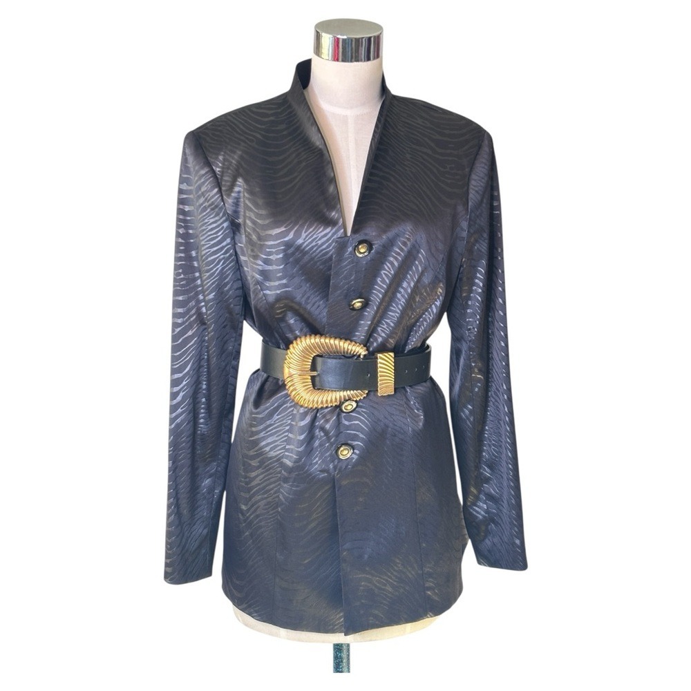 Black Tiger Stripe Vintage Statement Blazer Jacket with Gold Accent Buttons